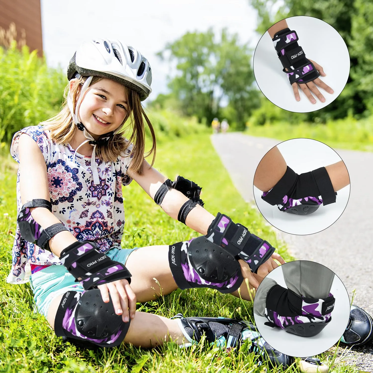 Adult Knee Pads and Elbow Pads Set Skateboard Protective Gear, Skateboard Wrist Guards Adult for Roller Skating Skateboarding Biking Pink