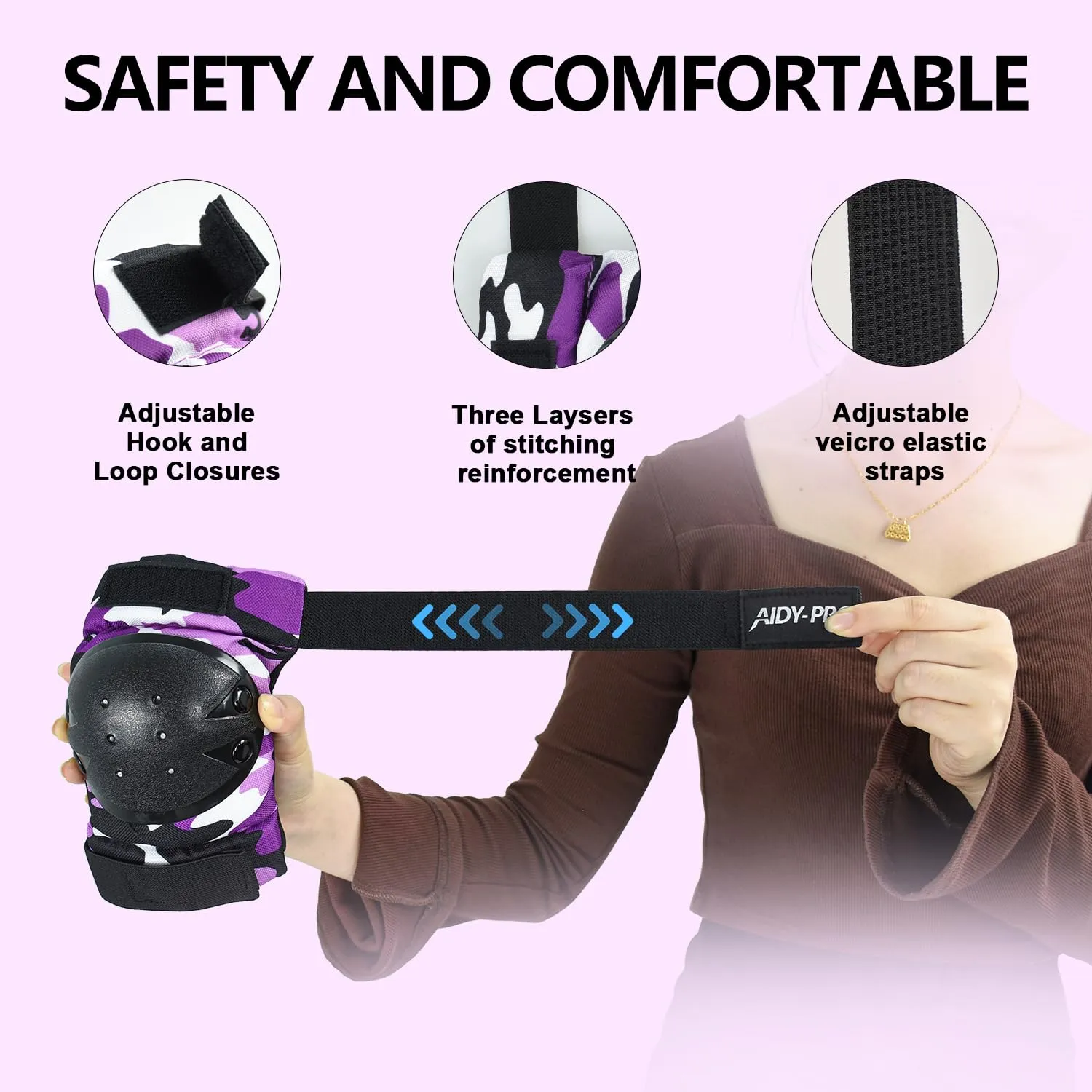 Adult Knee Pads and Elbow Pads Set Skateboard Protective Gear, Skateboard Wrist Guards Adult for Roller Skating Skateboarding Biking Pink