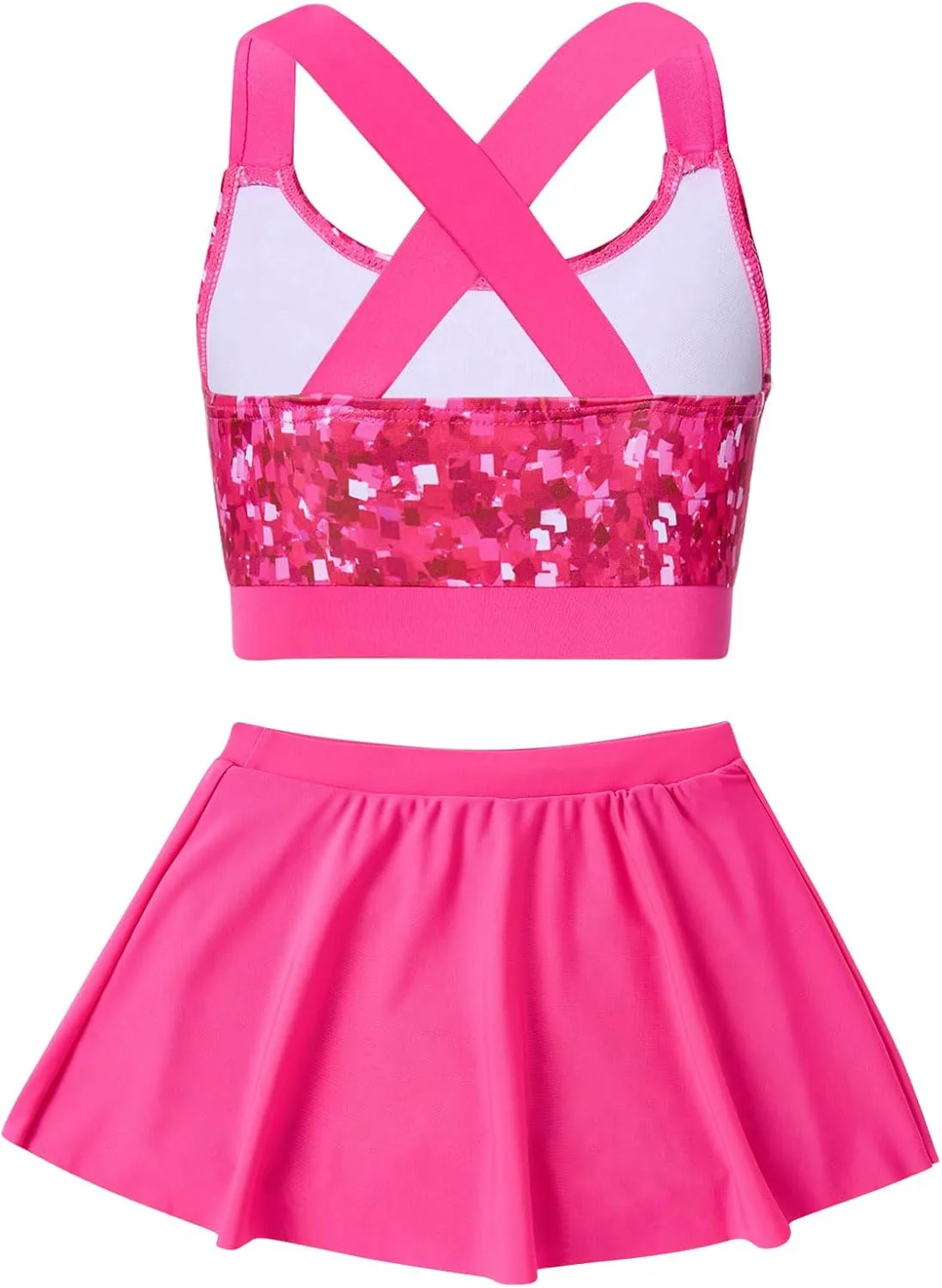 AIDEAONE Girls Swimsuit Two Piece Tankini Skirt Set with Boyshort Summer Beach Bathing Suit Size 6-13