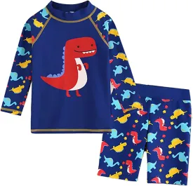 AIWUHE Toddler Boys Swimsuit 2 Piece Rash Guard Swimsuits with Swim Trunk Long Sleeve Bathing Suit Sunsuit Swimwear Sets 1-7Y