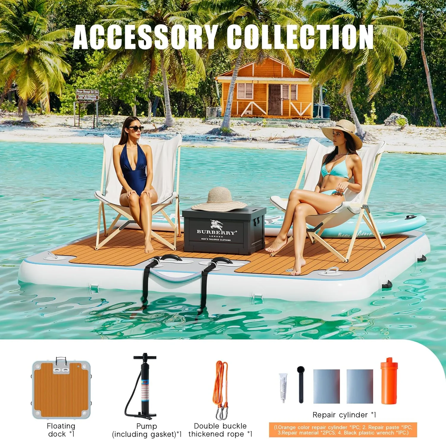 Albott Inflatable Floating Dock with Non-Slip Surface, Inflatable Dock with Ladder & Carry Bag for Lake, Pool, or Beach