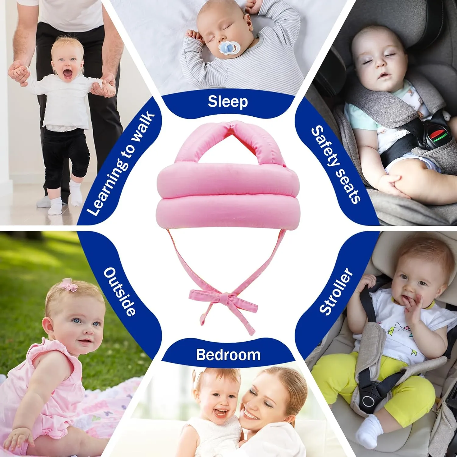 Baby Safety Helmet Baby Head Protector No Bumps for Running Walking Crawling, Safety Head Adjustable Protective Cap Headguard Hat