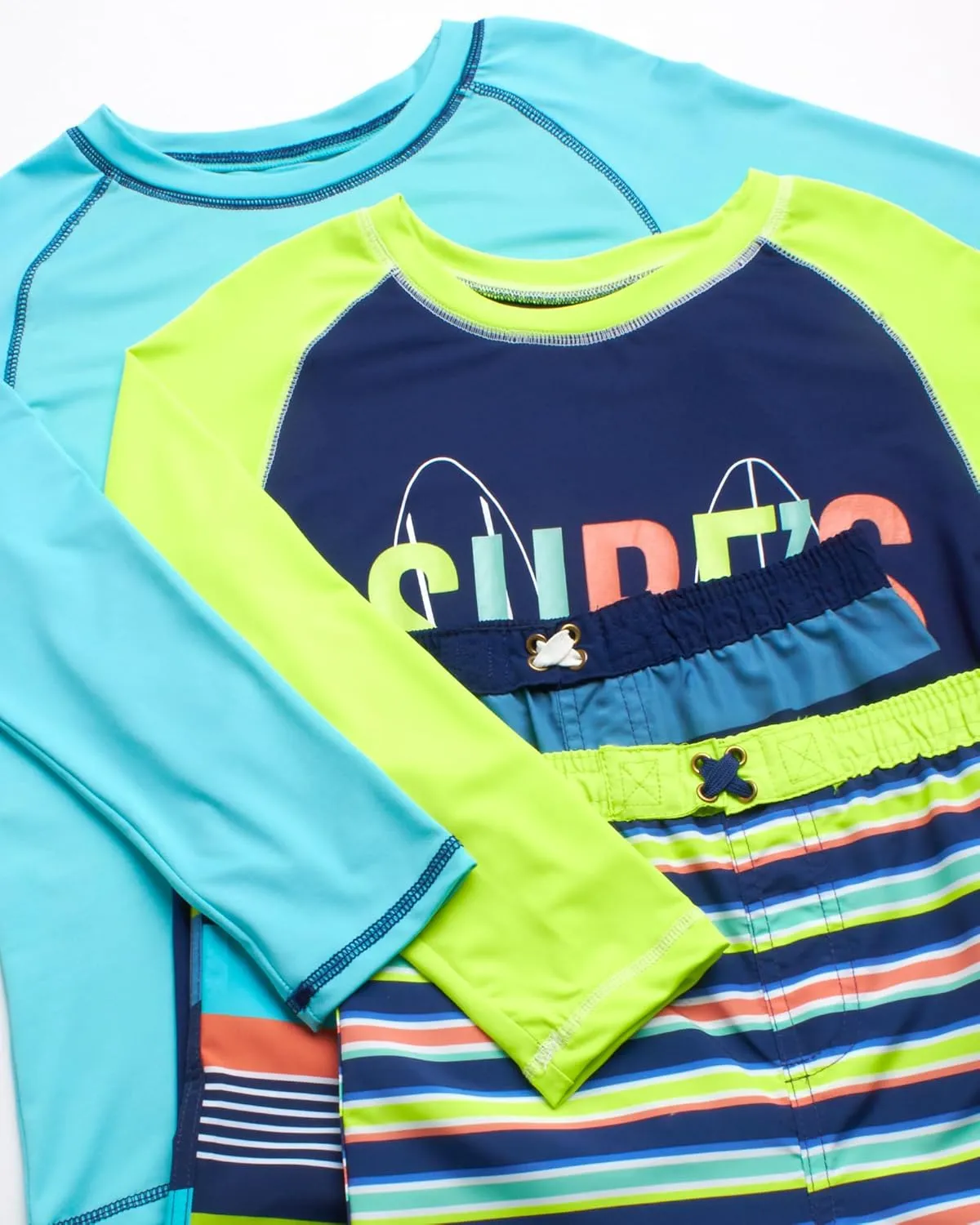 Boys Swim Set - 4 Piece Board Shorts Swim Trunks Long Sleeve Rash Guard for Boys Kids Swimwear (Sizes: 5-12)