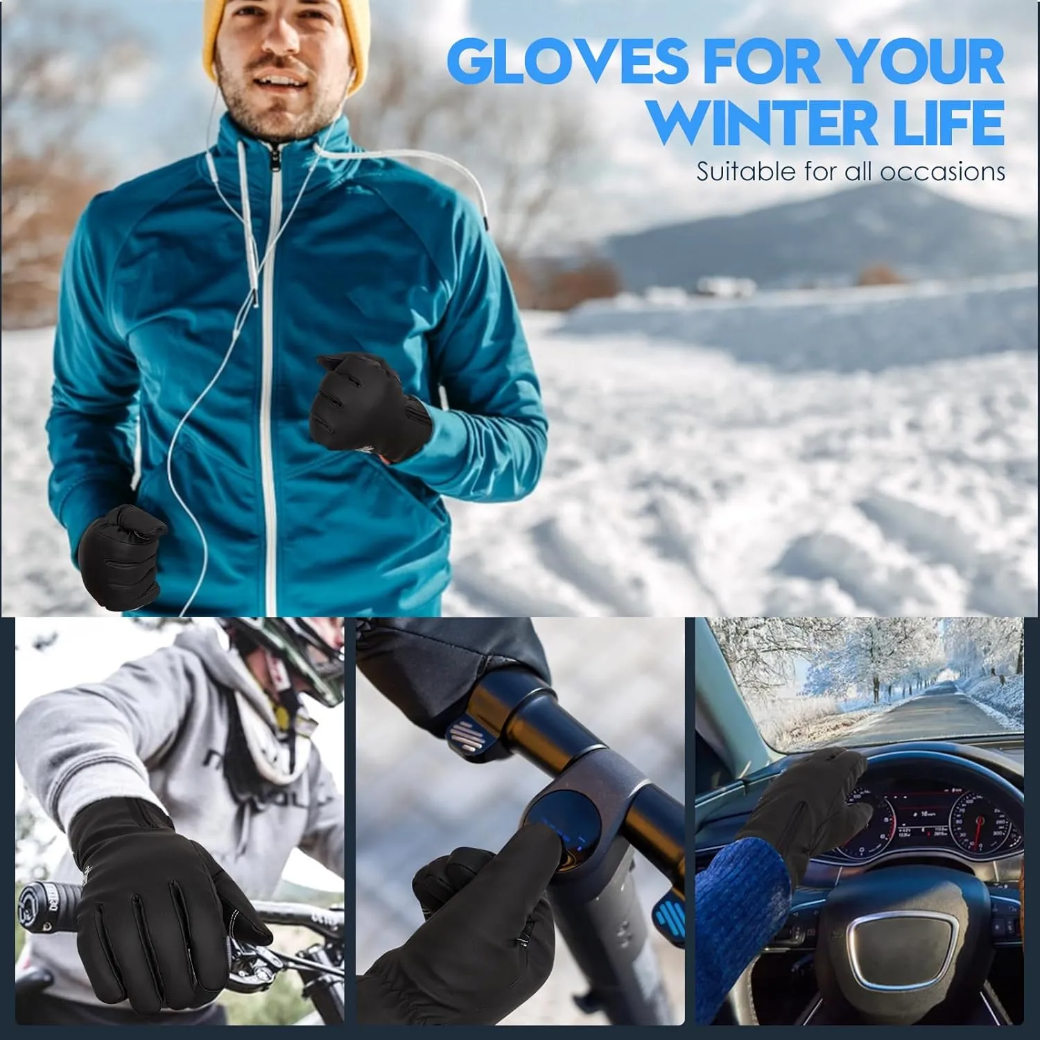 Bruvoalon Y322 Winter Gloves for Men & Women, -30 Waterproof Touchscreen 5-Layer Thermal Insulated Snow Gloves, Windproof Anti-Slip Ski Gloves for Cycling, Hiking, Driving, Work