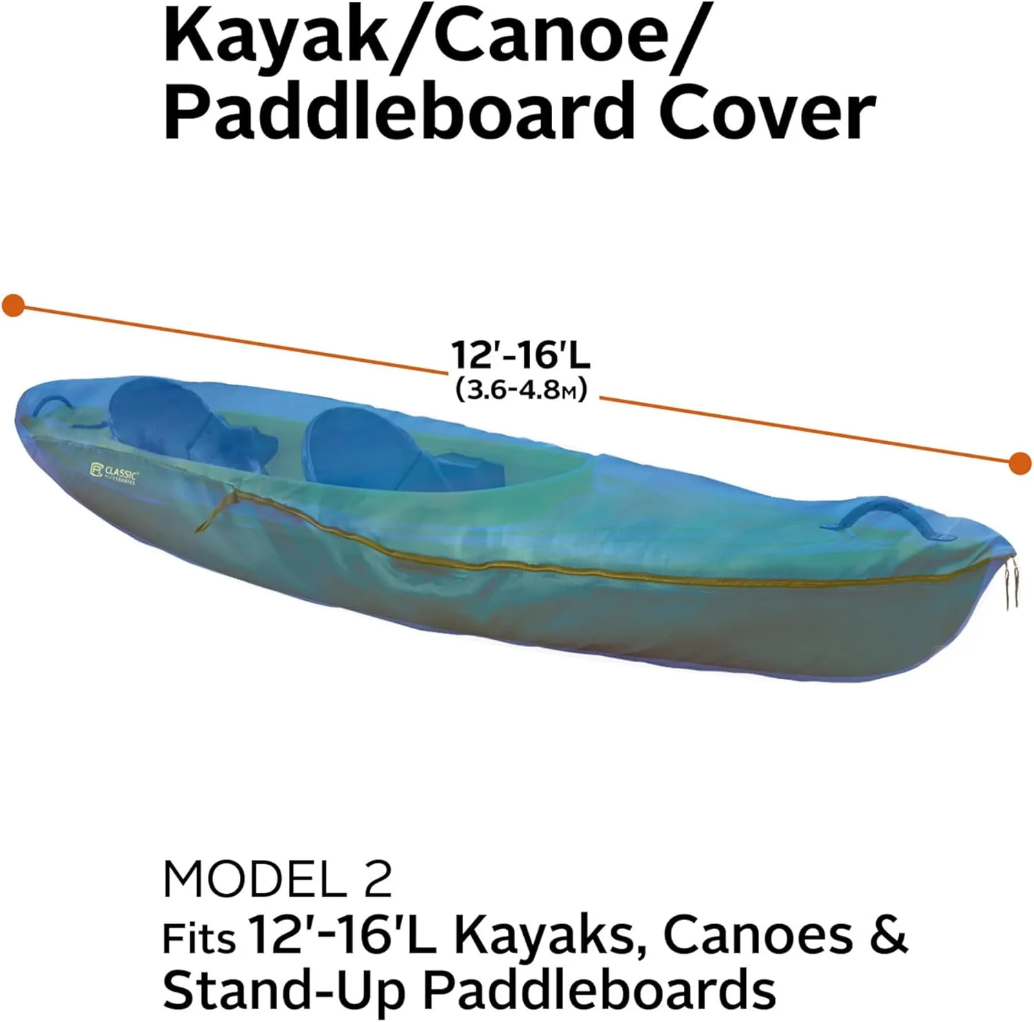 Classic Accessories Stellex Canoe, Kayak and Stand-Up Paddleboard Cover, Fits up to 12'-16'L, Model 2