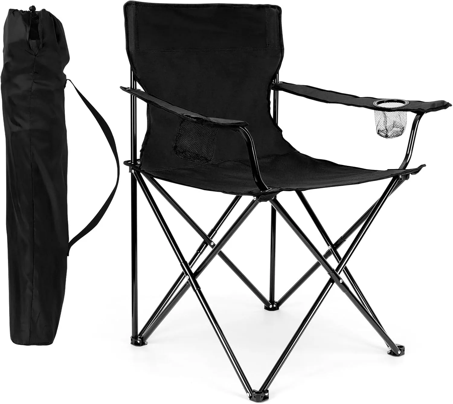 HaSteeL Camping Chair, Oversized Folding Lawn Chair for Adults, Foldable Camp Chair with Cup Holders Portable for Outdoor Fishing, Hiking, Travel, Picnic, Beach, Carrying Bag & Supports 275lbs (Black)