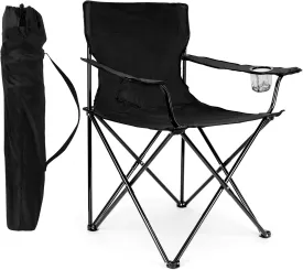 HaSteeL Camping Chair, Oversized Folding Lawn Chair for Adults, Foldable Camp Chair with Cup Holders Portable for Outdoor Fishing, Hiking, Travel, Picnic, Beach, Carrying Bag & Supports 275lbs (Black)