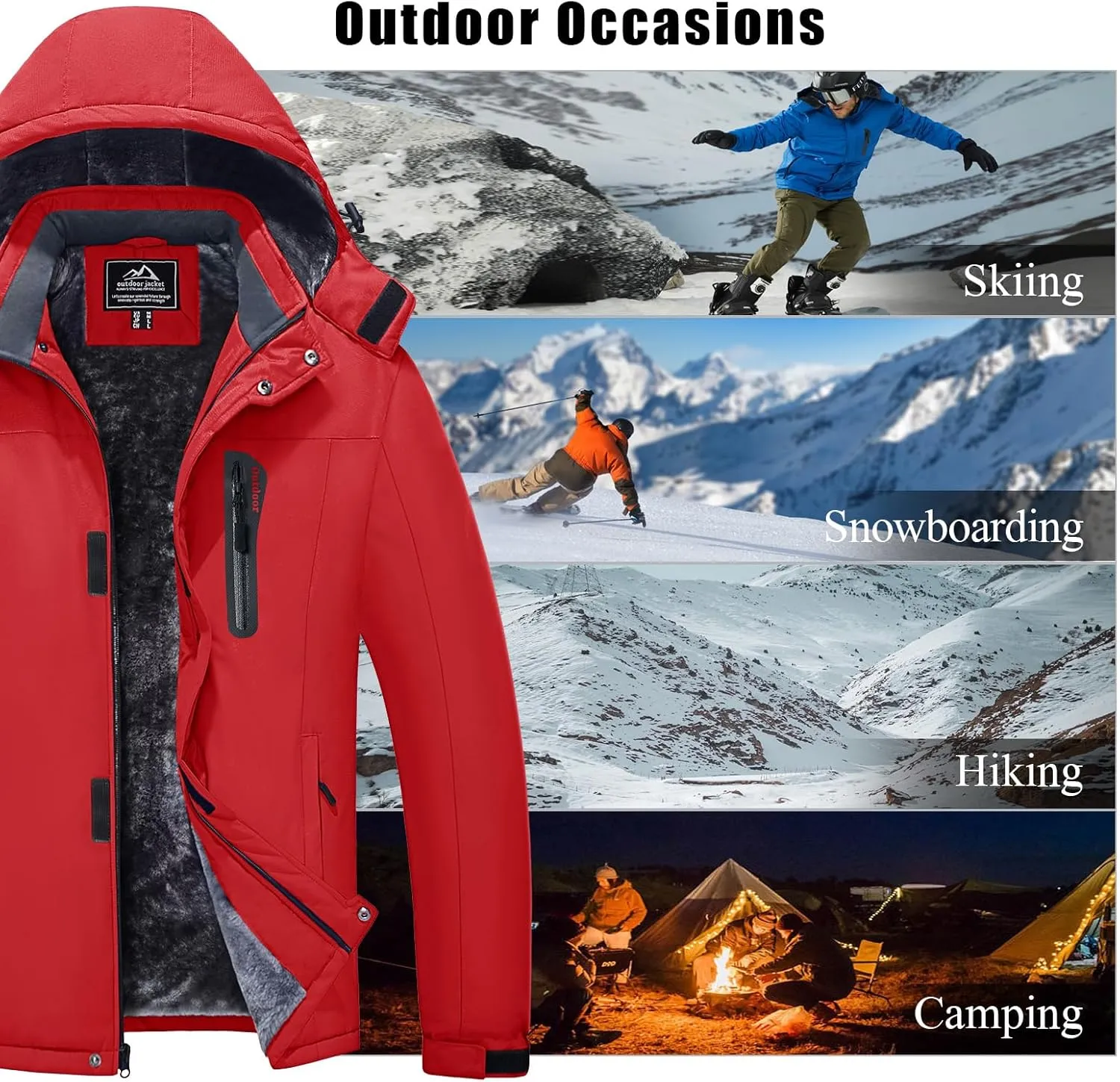 MAGCOMSEN Men's Winter Coats Ski Snow Rain Jackets Water Resistant with Hood Warm Fleece Parka Hiking Fishing Work