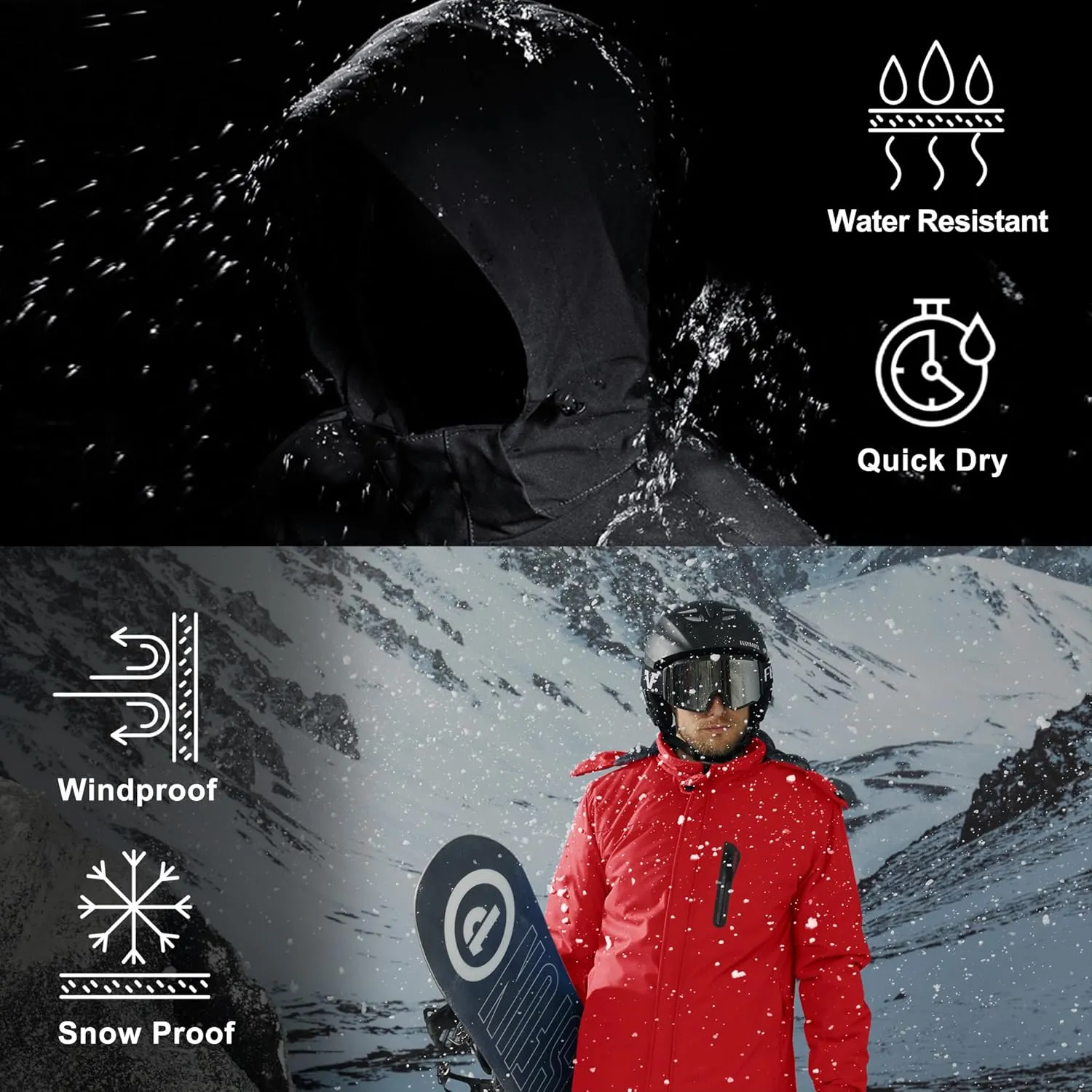 MAGCOMSEN Men's Winter Coats Ski Snow Rain Jackets Water Resistant with Hood Warm Fleece Parka Hiking Fishing Work