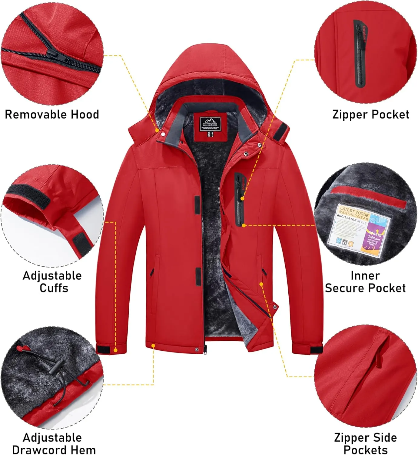 MAGCOMSEN Men's Winter Coats Ski Snow Rain Jackets Water Resistant with Hood Warm Fleece Parka Hiking Fishing Work