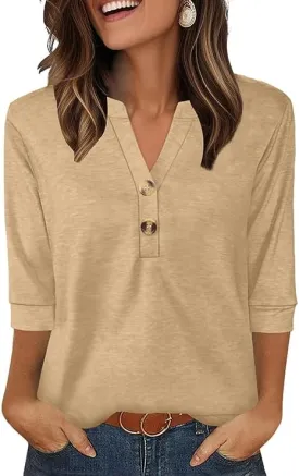 OFEEFAN Womens Tops 3/4 Sleeve Heley Shirts for Women Summer Fashion 2025 Blouses Beach Vacation Clothes