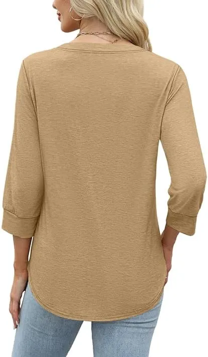 OFEEFAN Womens Tops 3/4 Sleeve Heley Shirts for Women Summer Fashion 2025 Blouses Beach Vacation Clothes
