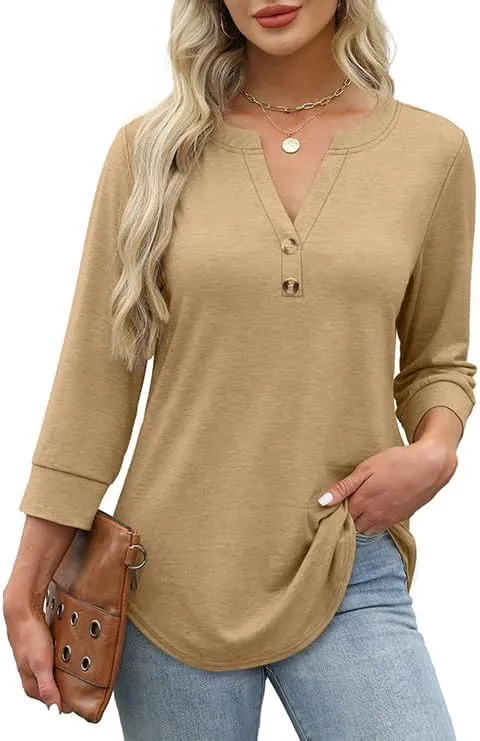 OFEEFAN Womens Tops 3/4 Sleeve Heley Shirts for Women Summer Fashion 2025 Blouses Beach Vacation Clothes