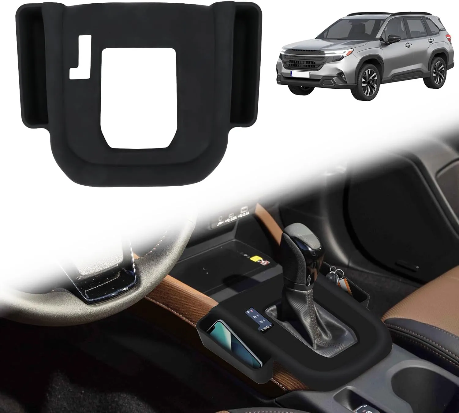 Silicone Gear Shift Protective Panel Cover Compatible with 2025 2026 Subaru Forester, Shift Knob Cover with 2 Slots, 2025 Subaru Forester Accessories (Black)