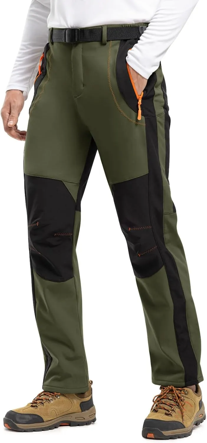 TBMPOY Men's Snow Ski Hiking Pants Waterproof Winter Fleece Lined Pants Camping Skiing Ice Fishing Pants with Belt