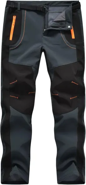 TBMPOY Men's Snow Ski Hiking Pants Waterproof Winter Fleece Lined Pants Camping Skiing Ice Fishing Pants with Belt