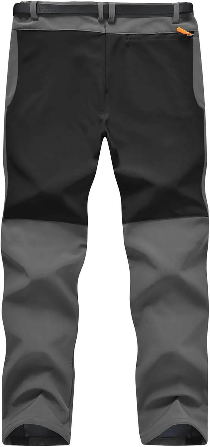 TBMPOY Men's Snow Ski Hiking Pants Waterproof Winter Fleece Lined Pants Camping Skiing Ice Fishing Pants with Belt