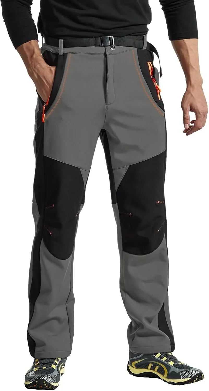 TBMPOY Men's Snow Ski Hiking Pants Waterproof Winter Fleece Lined Pants Camping Skiing Ice Fishing Pants with Belt