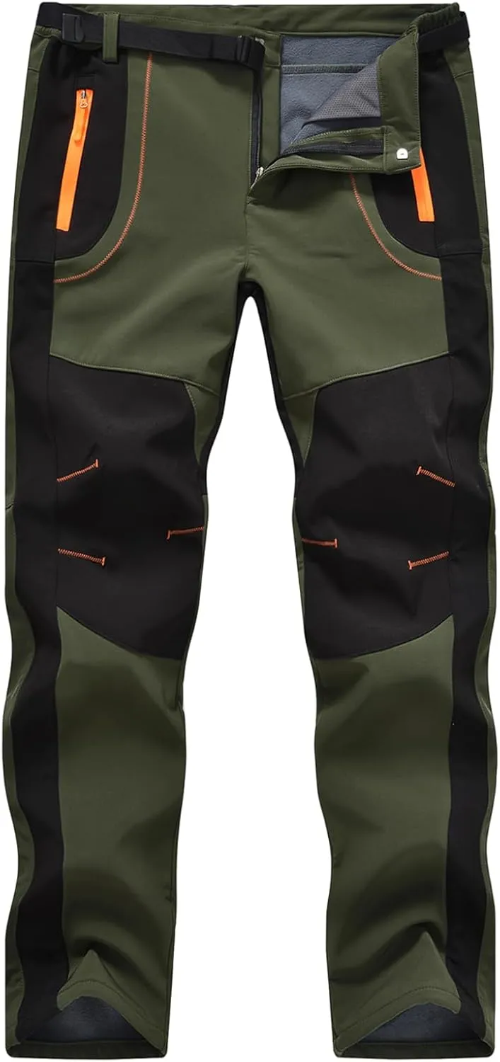 TBMPOY Men's Snow Ski Hiking Pants Waterproof Winter Fleece Lined Pants Camping Skiing Ice Fishing Pants with Belt