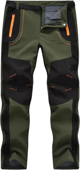 TBMPOY Men's Snow Ski Hiking Pants Waterproof Winter Fleece Lined Pants Camping Skiing Ice Fishing Pants with Belt