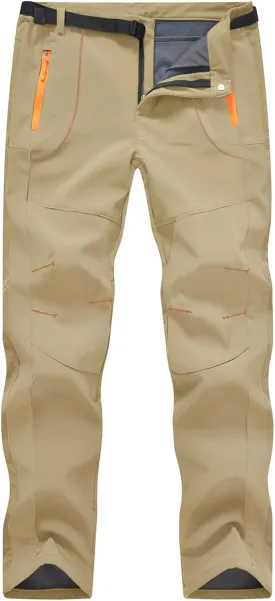 TBMPOY Men's Snow Ski Hiking Pants Waterproof Winter Fleece Lined Pants Camping Skiing Ice Fishing Pants with Belt