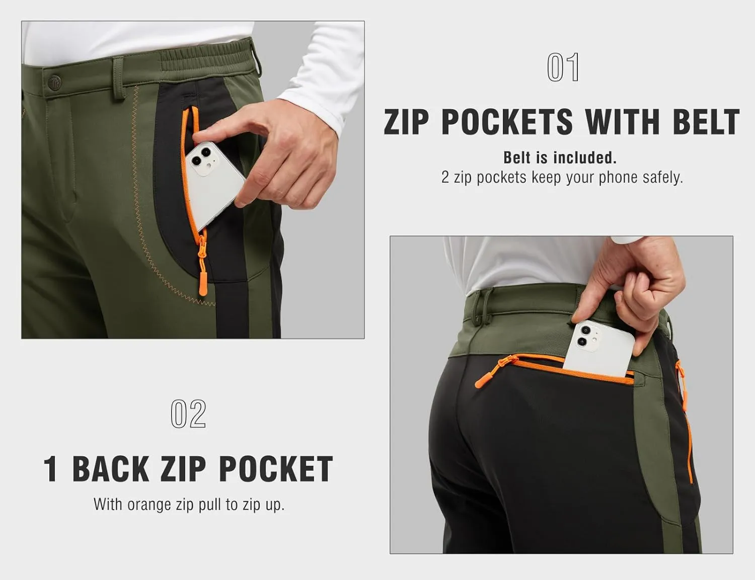 TBMPOY Men's Snow Ski Hiking Pants Waterproof Winter Fleece Lined Pants Camping Skiing Ice Fishing Pants with Belt