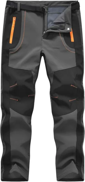 TBMPOY Men's Snow Ski Hiking Pants Waterproof Winter Fleece Lined Pants Camping Skiing Ice Fishing Pants with Belt