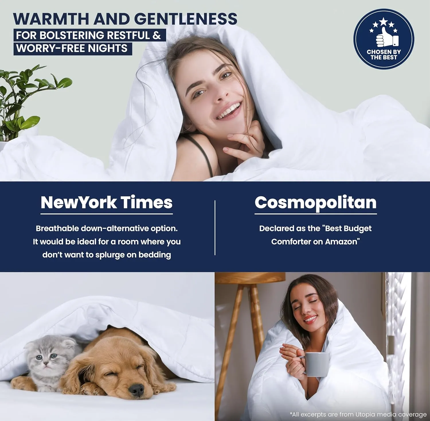 Utopia Bedding Comforter Duvet Insert, Quilted Comforter with Corner Tabs, Box Stitched Down Alternative Comforters Queen Size (White)