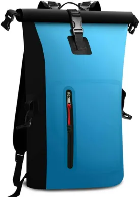 Waterproof Backpack Heavy Duty Roll-Top Closure Swim Bag with Front-Zipper Pocket