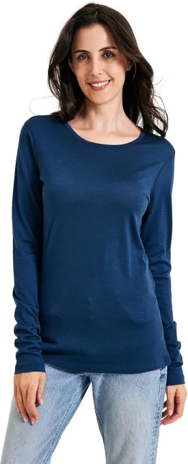 Women's 100% Merino Wool Base Layer Shirt Long Sleeve Thermal Underwear Crewneck Casual Tee Tops for Hiking Travel Skiing