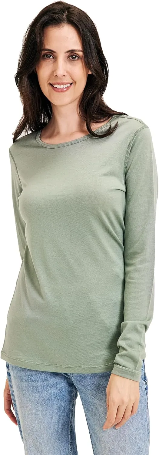 Women's 100% Merino Wool Base Layer Shirt Long Sleeve Thermal Underwear Crewneck Casual Tee Tops for Hiking Travel Skiing
