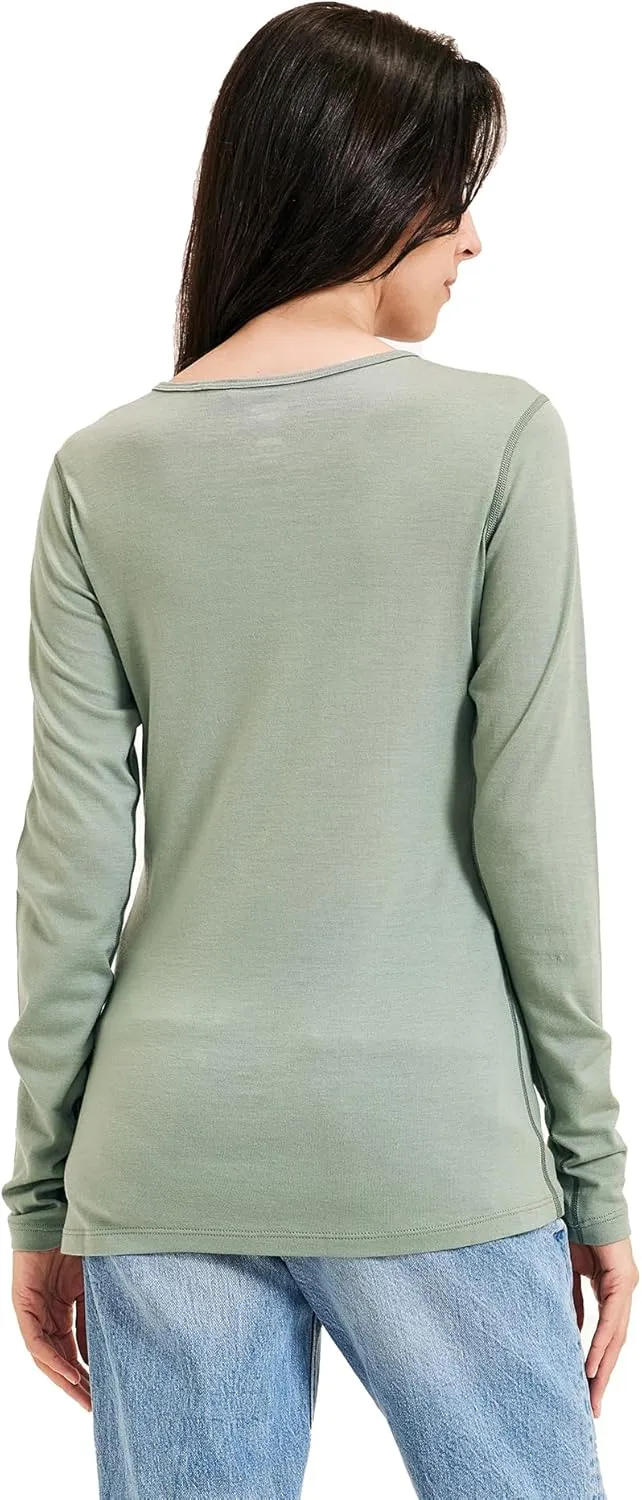 Women's 100% Merino Wool Base Layer Shirt Long Sleeve Thermal Underwear Crewneck Casual Tee Tops for Hiking Travel Skiing