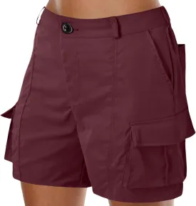 Women's Cargo Shorts High Waisted Hiking Bermuda Shorts Pull On Summer Short Pants Athletic Wear Workout Gym Clothes